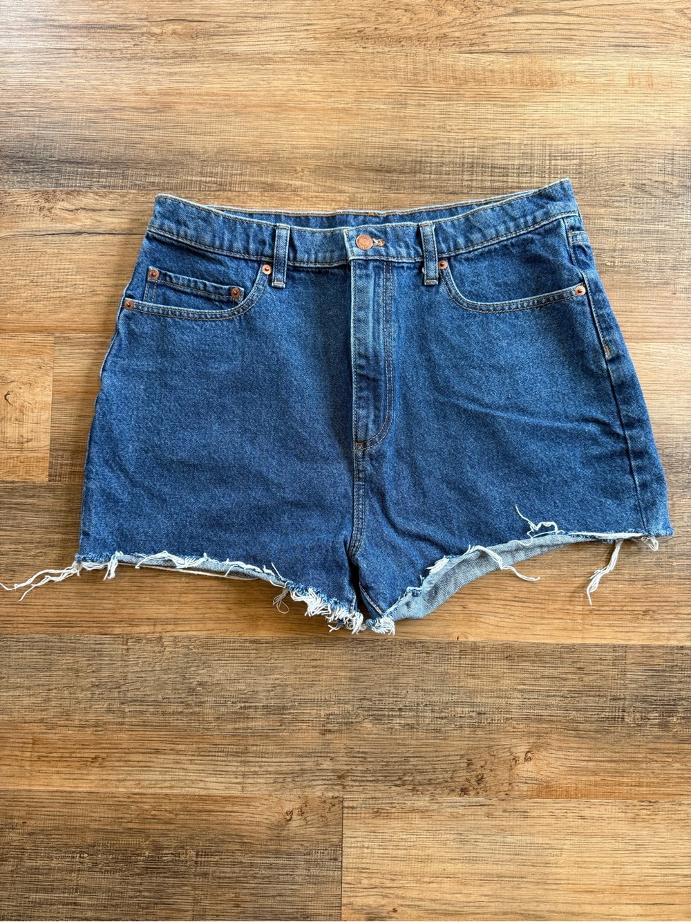 PINK Victoria's Secret Dark Blue High-Rise Denim Cutoff Shorts Raw Hem 31